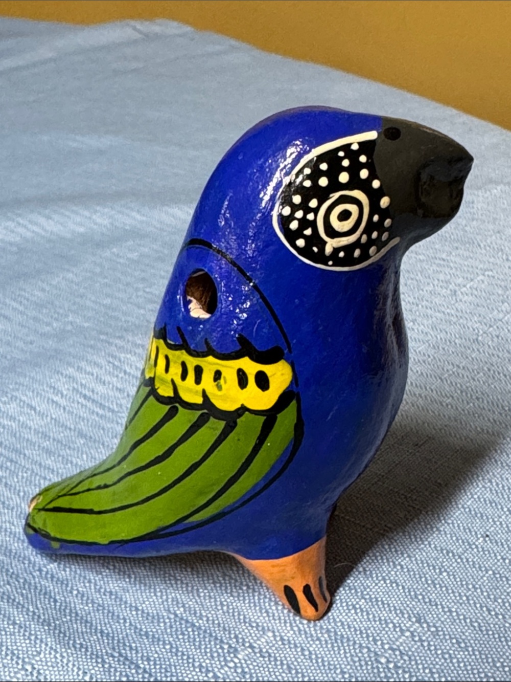 Mexican Tonalá pottery bird whistle blue, green, and yellow hand-painted 3.5” - Picture 3 of 6